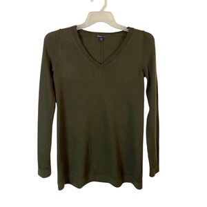 Gap Maternity Women Green 100% Wool Ultrasoft V-Neck Pullover Sweater M